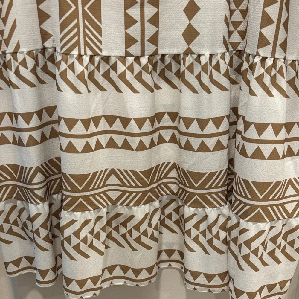 Silk & Salt White and Tan Geometric Print Dress - Picture 3 of 6